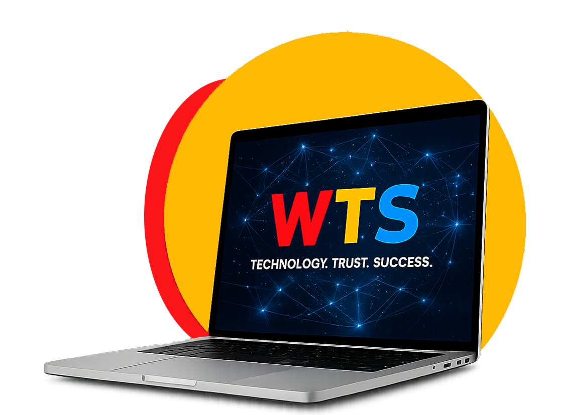 Laptop showing WTS IT Solutions branding